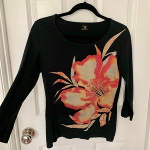 JNY Orange Hibiscus Quarter Sleeve